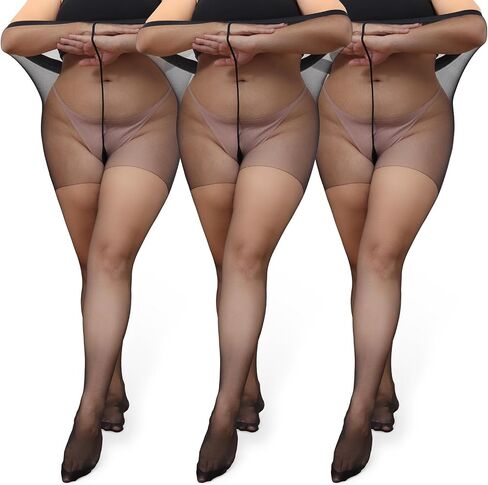 CASMON 3Pairs Plus Size Pantyhose for Women, 20D Sheer Tights with Reinforced Toe, High-waist Stockings for Daily(XL-4XL) in Saudi Arabia