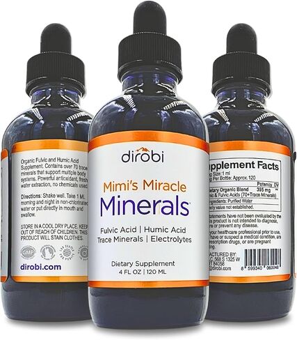 Dirobi Mimi's Minerals Minerals Fulvic Acid حامض الدبث - ملحق قطرات مزيج المعادن ، المعادن النزرة السائلة 70 المعادن الأيونية - النبات العضوي المشتق (4 أوقية 120 يوم) ... in Kuwait