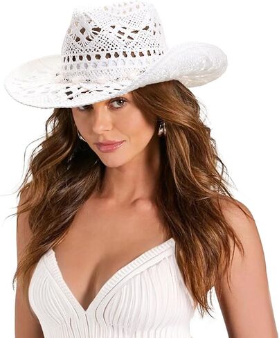 Straw Cowboy Hats for Women Men Western Cowgirl Hats with Shapeable Brim Woven Hollow Out Unisex Beach Roll Up Caps in Saudi Arabia