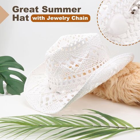 Straw Cowboy Hats for Women Men Western Cowgirl Hats with Shapeable Brim Woven Hollow Out Unisex Beach Roll Up Caps in Saudi Arabia