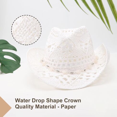 Straw Cowboy Hats for Women Men Western Cowgirl Hats with Shapeable Brim Woven Hollow Out Unisex Beach Roll Up Caps in Saudi Arabia