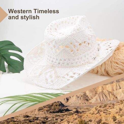 Straw Cowboy Hats for Women Men Western Cowgirl Hats with Shapeable Brim Woven Hollow Out Unisex Beach Roll Up Caps in Saudi Arabia