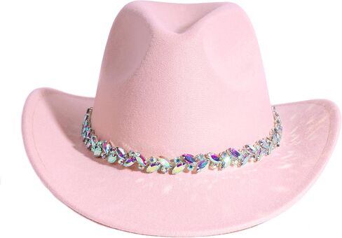 Women Rhinestone Cowboy Hat Wide Brim Felt Cowgirl Hats Shiny Party Wedding Hat in Saudi Arabia