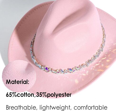 Women Rhinestone Cowboy Hat Wide Brim Felt Cowgirl Hats Shiny Party Wedding Hat in Saudi Arabia