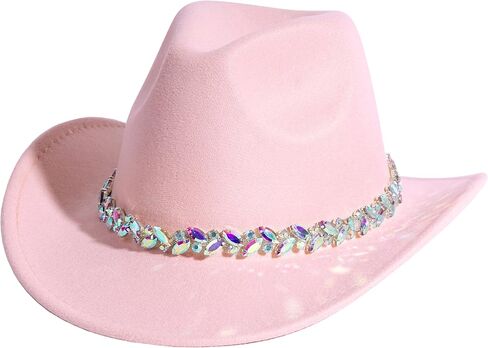 Women Rhinestone Cowboy Hat Wide Brim Felt Cowgirl Hats Shiny Party Wedding Hat in Saudi Arabia