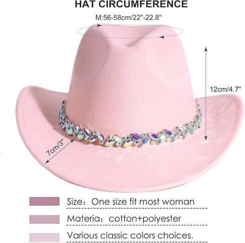 Women Rhinestone Cowboy Hat Wide Brim Felt Cowgirl Hats Shiny Party Wedding Hat in Saudi Arabia
