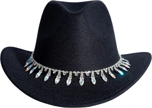 Women Rhinestone Cowboy Hat Wide Brim Felt Cowgirl Hats Shiny Party Wedding Hat in Saudi Arabia