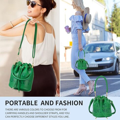 JQAliMOVV Mini Leather Bucket Bags for Women Drawstring Bucket Purse Crossbody Handbags Hobo Bag in Saudi Arabia