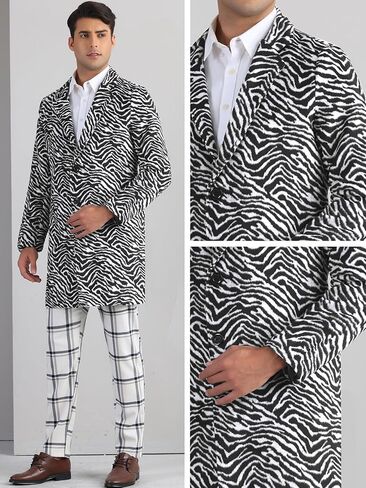 Lars Amadeus Animal Printed Trench Coat for Men's Notched Lapel Classic Vintage Winter Overcoats in Saudi Arabia