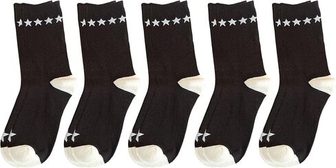 Striped Patterned Cotton Crew Socks for Women and Girls, Fashion Casual Socks (5 Pairs) (Black & White) in Saudi Arabia