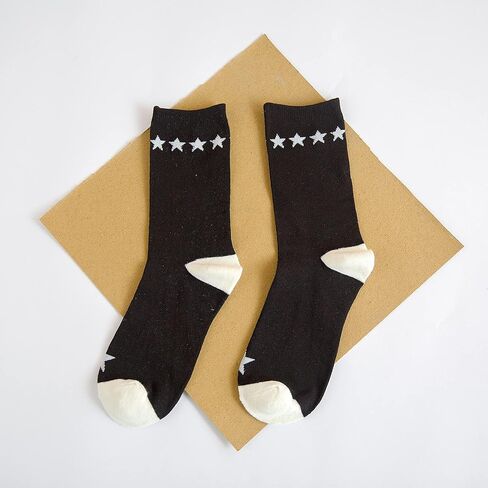 Striped Patterned Cotton Crew Socks for Women and Girls, Fashion Casual Socks (5 Pairs) (Black & White) in Saudi Arabia