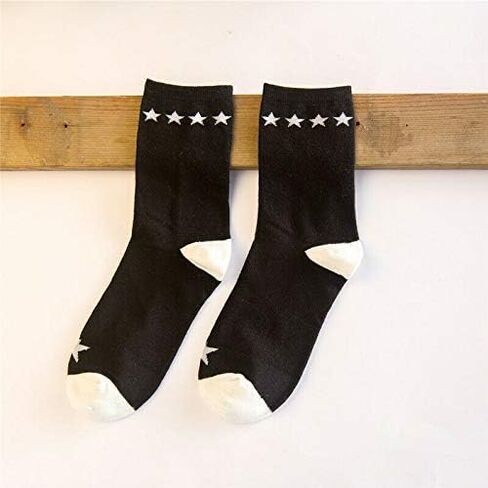 Striped Patterned Cotton Crew Socks for Women and Girls, Fashion Casual Socks (5 Pairs) (Black & White) in Saudi Arabia