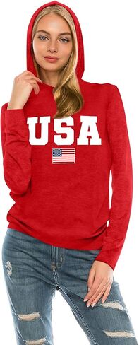 American Flag Hoodie for Women: 4th of July Shirts Patriotic Long Sleeve Memoria Day Hoodie Pullover Tops in Saudi Arabia