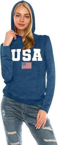 American Flag Hoodie for Women: 4th of July Shirts Patriotic Long Sleeve Memoria Day Hoodie Pullover Tops in Saudi Arabia