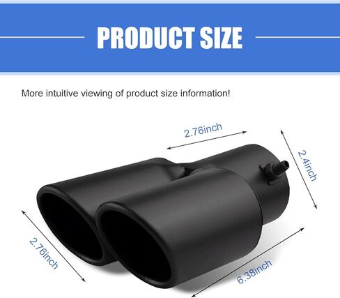 Dual Exhaust Tip, 2.5" Inlet 2.4" Outlet Stright Dual Exhaust TailPipe Tip For 2.5" Outside Tailpipe, Muffler Exhaust with Screw, Universal Exhaust Pipe Modification for Most Cars (Black) in Kuwait