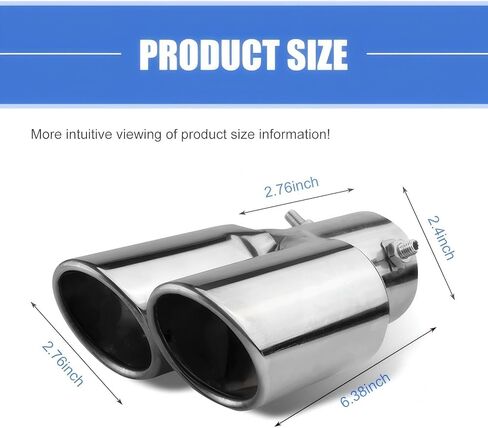 Dual Exhaust Tip, 2.5" Inlet 2.4" Outlet Stright Dual Exhaust TailPipe Tip For 2.5" Outside Tailpipe, Muffler Exhaust with Screw, Universal Exhaust Pipe Modification for Most Cars (Black) in Kuwait