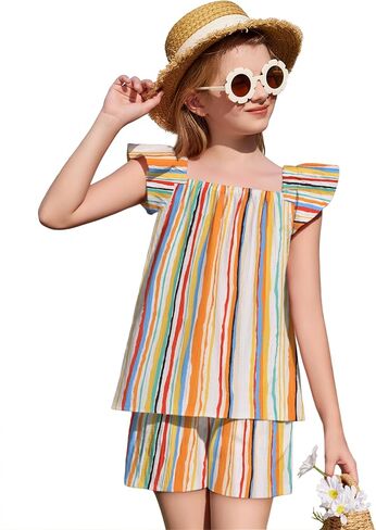 Arshiner Girls Summer Shorts Sets Cap Sleeve Top and Elastic Waist Pocketed Shorts Outfit 2 Piece Clothing Set in Saudi Arabia