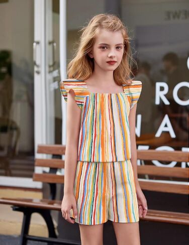 Arshiner Girls Summer Shorts Sets Cap Sleeve Top and Elastic Waist Pocketed Shorts Outfit 2 Piece Clothing Set in Saudi Arabia