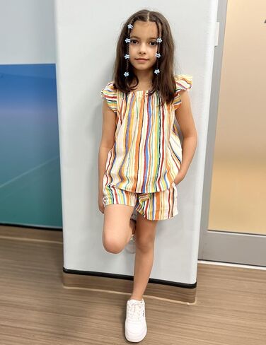 Arshiner Girls Summer Shorts Sets Cap Sleeve Top and Elastic Waist Pocketed Shorts Outfit 2 Piece Clothing Set in Saudi Arabia
