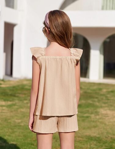 Arshiner Girls Summer Shorts Sets Cap Sleeve Top and Elastic Waist Pocketed Shorts Outfit 2 Piece Clothing Set in Saudi Arabia