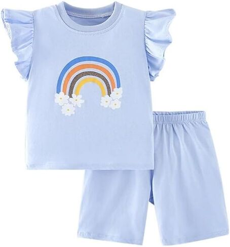 LitBud Toddler Girls Summer Outfits Clothing Sets Top and Shorts 2 piece Short Sleeve Clothes for Kid Age 1-7 Years in Kuwait