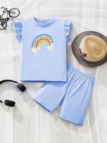 LitBud Toddler Girls Summer Outfits Clothing Sets Top and Shorts 2 piece Short Sleeve Clothes for Kid Age 1-7 Years in Kuwait