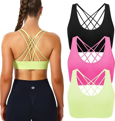 Evercute Cross Back Sport Bras Padded Strappy Medium Support Cropped Bras for Yoga Workout Fitness Bras in Saudi Arabia