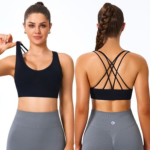 Evercute Cross Back Sport Bras Padded Strappy Medium Support Cropped Bras for Yoga Workout Fitness Bras in Saudi Arabia