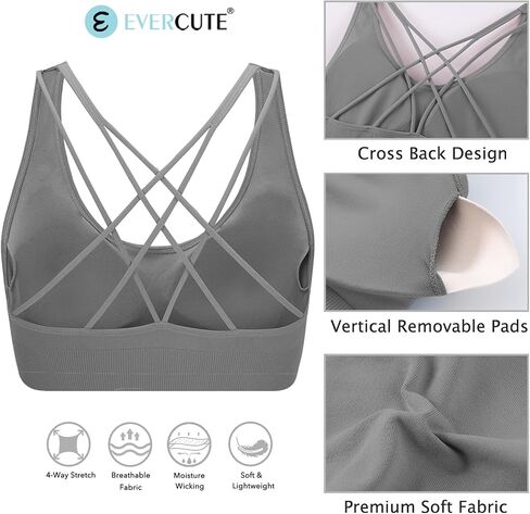 Evercute Cross Back Sport Bras Padded Strappy Medium Support Cropped Bras for Yoga Workout Fitness Bras in Saudi Arabia
