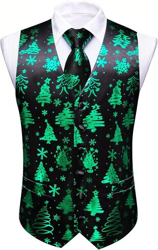 Barry.Wang Men Christmas Vest Red Green Xmas Tree Snow Elk Snowflake Holiday Suit Waistcoat Tie Set New Year Festival in Saudi Arabia