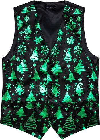 Barry.Wang Men Christmas Vest Red Green Xmas Tree Snow Elk Snowflake Holiday Suit Waistcoat Tie Set New Year Festival in Saudi Arabia