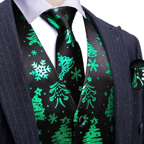 Barry.Wang Men Christmas Vest Red Green Xmas Tree Snow Elk Snowflake Holiday Suit Waistcoat Tie Set New Year Festival in Saudi Arabia