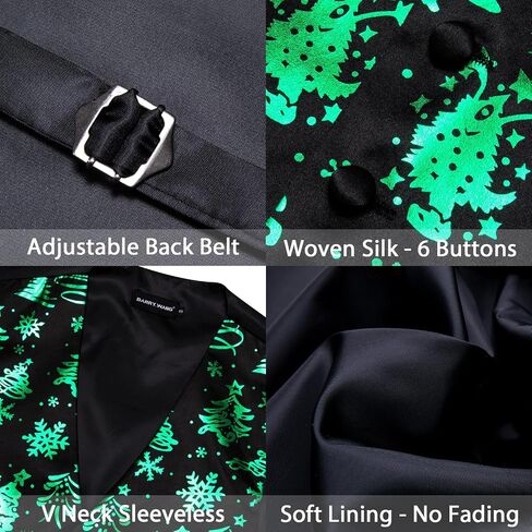 Barry.Wang Men Christmas Vest Red Green Xmas Tree Snow Elk Snowflake Holiday Suit Waistcoat Tie Set New Year Festival in Saudi Arabia
