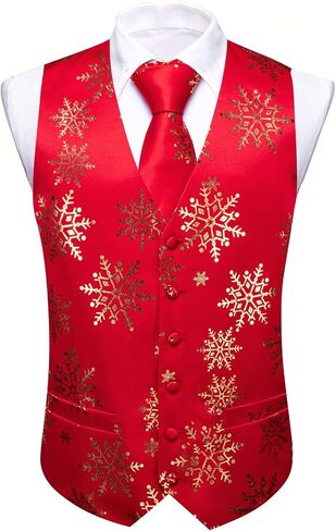 Barry.Wang Men Christmas Vest Red Green Xmas Tree Snow Elk Snowflake Holiday Suit Waistcoat Tie Set New Year Festival in Saudi Arabia