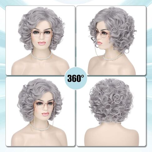 G & T Wig Lady Lady for Grandma Assume 100 Days من School Sliver Gray Granny Granny Granny for Old Women’s Cosplay Party Halloween (مجموعة 5pcs) in Kuwait