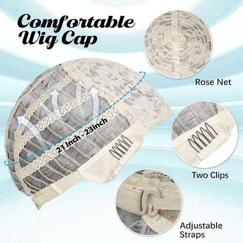 G & T Wig Lady Lady for Grandma Assume 100 Days من School Sliver Gray Granny Granny Granny for Old Women’s Cosplay Party Halloween (مجموعة 5pcs) in Kuwait
