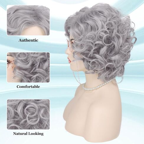 G & T Wig Lady Lady for Grandma Assume 100 Days من School Sliver Gray Granny Granny Granny for Old Women’s Cosplay Party Halloween (مجموعة 5pcs) in Kuwait