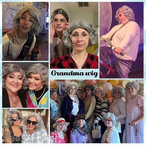 G & T Wig Lady Lady for Grandma Assume 100 Days من School Sliver Gray Granny Granny Granny for Old Women’s Cosplay Party Halloween (مجموعة 5pcs) in Kuwait