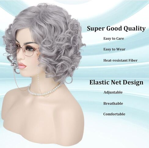 G & T Wig Lady Lady for Grandma Assume 100 Days من School Sliver Gray Granny Granny Granny for Old Women’s Cosplay Party Halloween (مجموعة 5pcs) in Kuwait