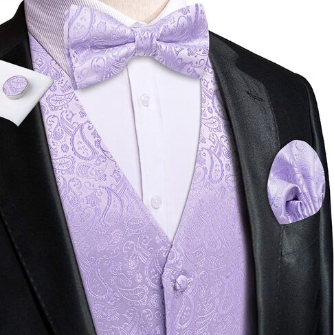 Hi-Tie Silk Mens Suit Vest Tie and Bowtie Lapel Pin Gold Tie Clip Paisley Floral Waistcoat 8PCS Set Tuxedo Wedding Party in Saudi Arabia