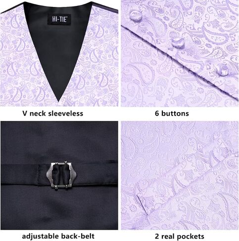 Hi-Tie Silk Mens Suit Vest Tie and Bowtie Lapel Pin Gold Tie Clip Paisley Floral Waistcoat 8PCS Set Tuxedo Wedding Party in Saudi Arabia