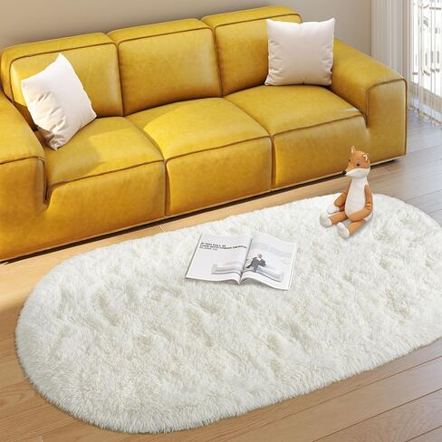 سجادة ناعمة ناعمة في منطقة نوم لغرفة النوم ، كريمة أبيض غامض ، سجاد رمي بيضاوي للبيض السرير ، سجادة شاج فخمة مريحة لطفلة للأطفال ، غرفة المعيشة ، 2.6 × 5.3 قدم in Kuwait