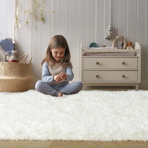 سجادة ناعمة ناعمة في منطقة نوم لغرفة النوم ، كريمة أبيض غامض ، سجاد رمي بيضاوي للبيض السرير ، سجادة شاج فخمة مريحة لطفلة للأطفال ، غرفة المعيشة ، 2.6 × 5.3 قدم in Kuwait