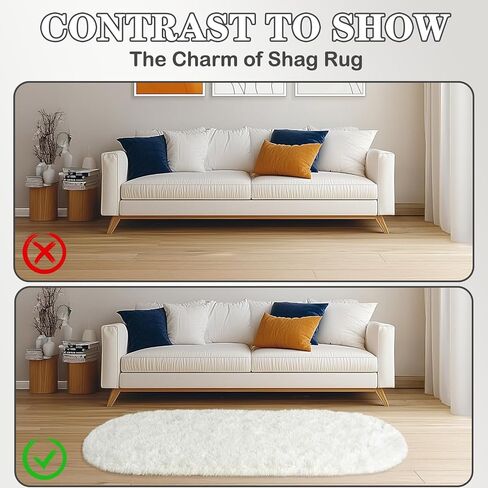 سجادة ناعمة ناعمة في منطقة نوم لغرفة النوم ، كريمة أبيض غامض ، سجاد رمي بيضاوي للبيض السرير ، سجادة شاج فخمة مريحة لطفلة للأطفال ، غرفة المعيشة ، 2.6 × 5.3 قدم in Kuwait