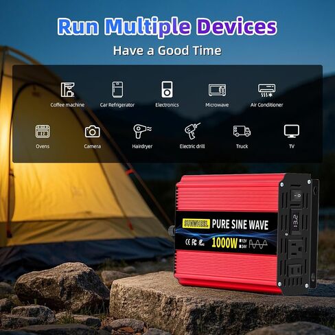 SUNWHEEL 1200W 24V Pure Sine Wave Inverter, 24V DC to 110V/120V AC Power Inverter for RV、Off Grid、Truck、Power Outage with 2 AC outlets and LCD Display in Saudi Arabia