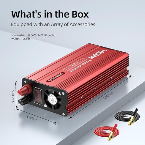 SUNWHEEL 1200W 24V Pure Sine Wave Inverter, 24V DC to 110V/120V AC Power Inverter for RV、Off Grid、Truck、Power Outage with 2 AC outlets and LCD Display in Kuwait