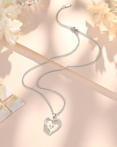 PINKDODO Heart Cross Necklace for Women Baptism Confirmation Easter Gifts in Saudi Arabia