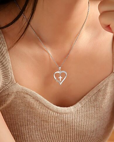 PINKDODO Heart Cross Necklace for Women Baptism Confirmation Easter Gifts in Saudi Arabia