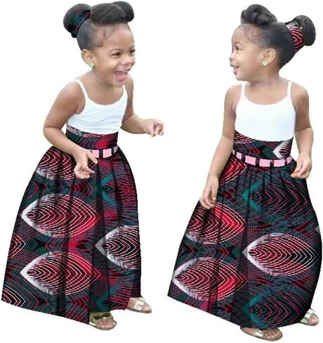XIAOHUAGUA Little Girl’s African Wax Print Skirts Bohemian Ankara High Waist Long Skirt for Kids Girls Kente Clothes 7-12T in Saudi Arabia
