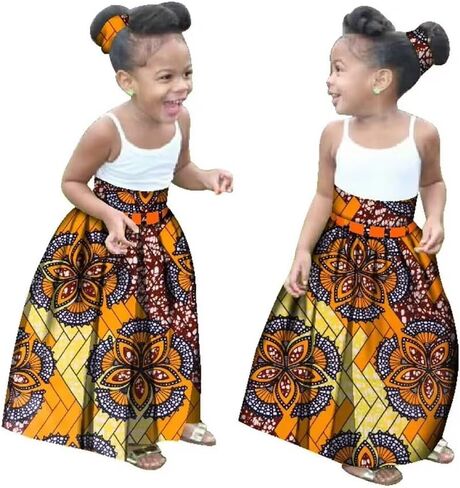 XIAOHUAGUA Little Girl’s African Wax Print Skirts Bohemian Ankara High Waist Long Skirt for Kids Girls Kente Clothes 7-12T in Saudi Arabia